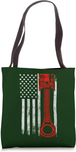 American Flag Piston Patriotic Muscle Car Mechanic Carguy Tote Bag