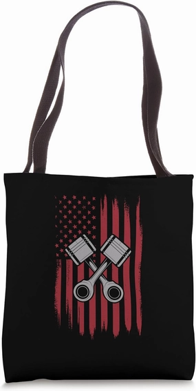 American Flag Piston Muscle Car for Patriotic Mechanics Tote Bag