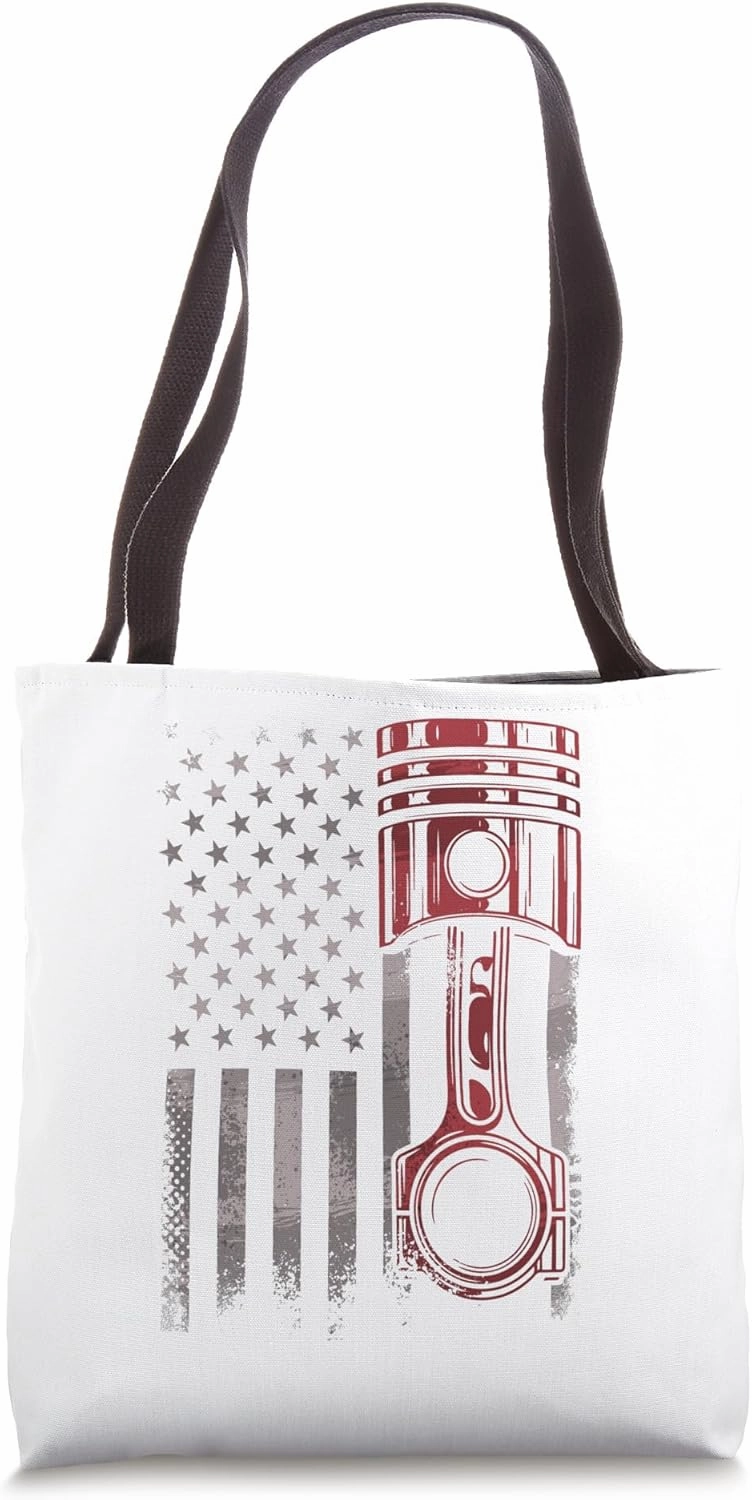 American Flag Piston Muscle Car Patriotic Vintage Mechanic Tote Bag