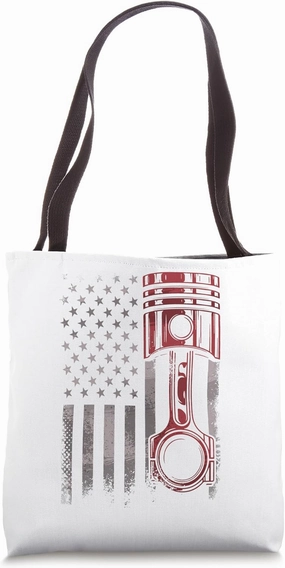 American Flag Piston Muscle Car Patriotic Vintage Mechanic Tote Bag