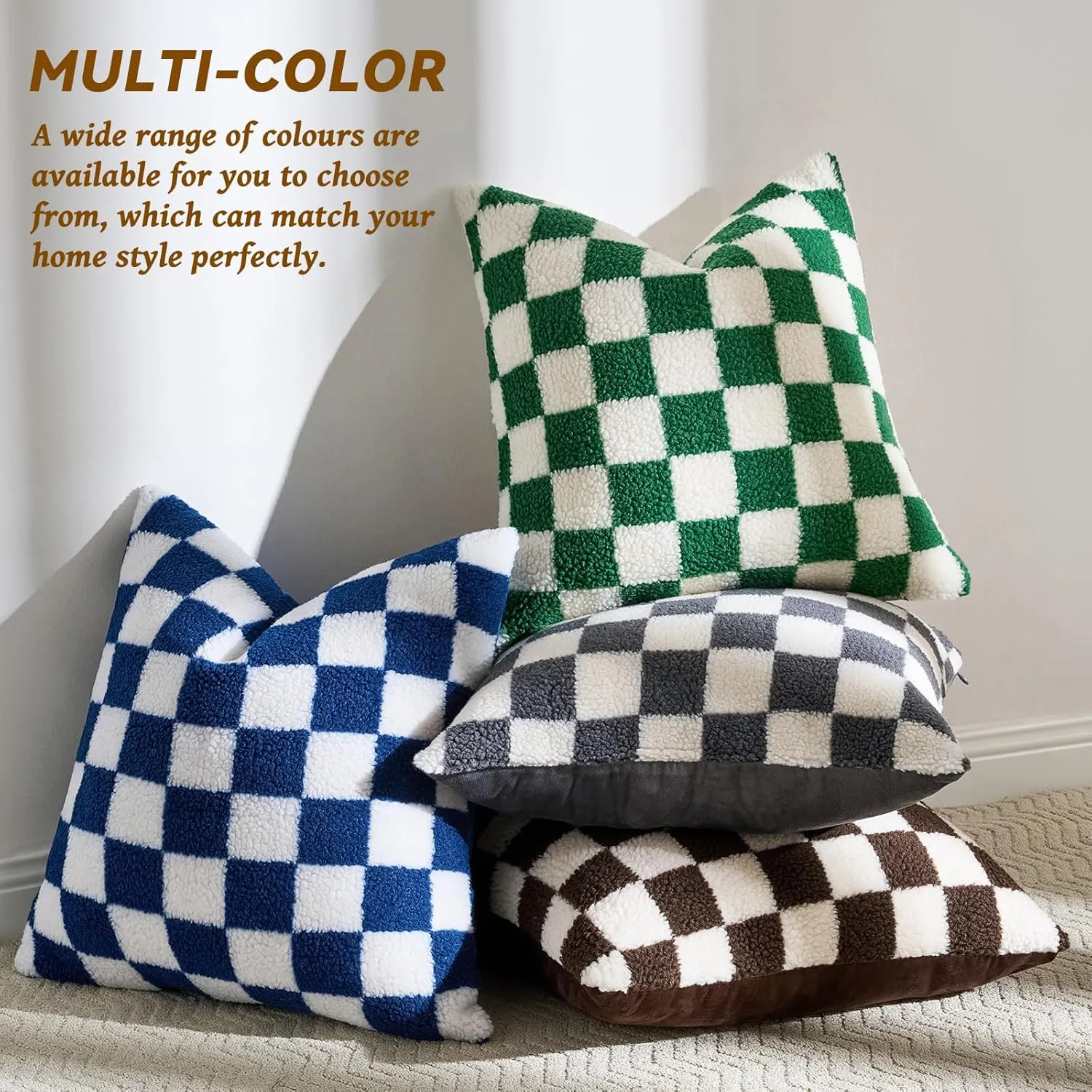 AmHoo Pack of 2 Decorative Throw Pillow Covers Checkerboard Luxury Super Soft Faux Fur Wool Set Case Cushion for Couch Sofa Bedroom 18 x 18-Inch Gray