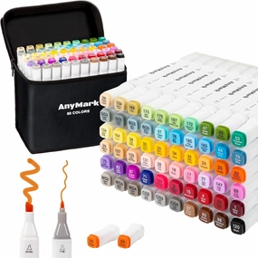 AnyMark 60 Colors Alcohol Markers, Dual Tip Alcohol Based Art Markers for Kids Adults Coloring Drawing, Chisel & Fine, White Penholder