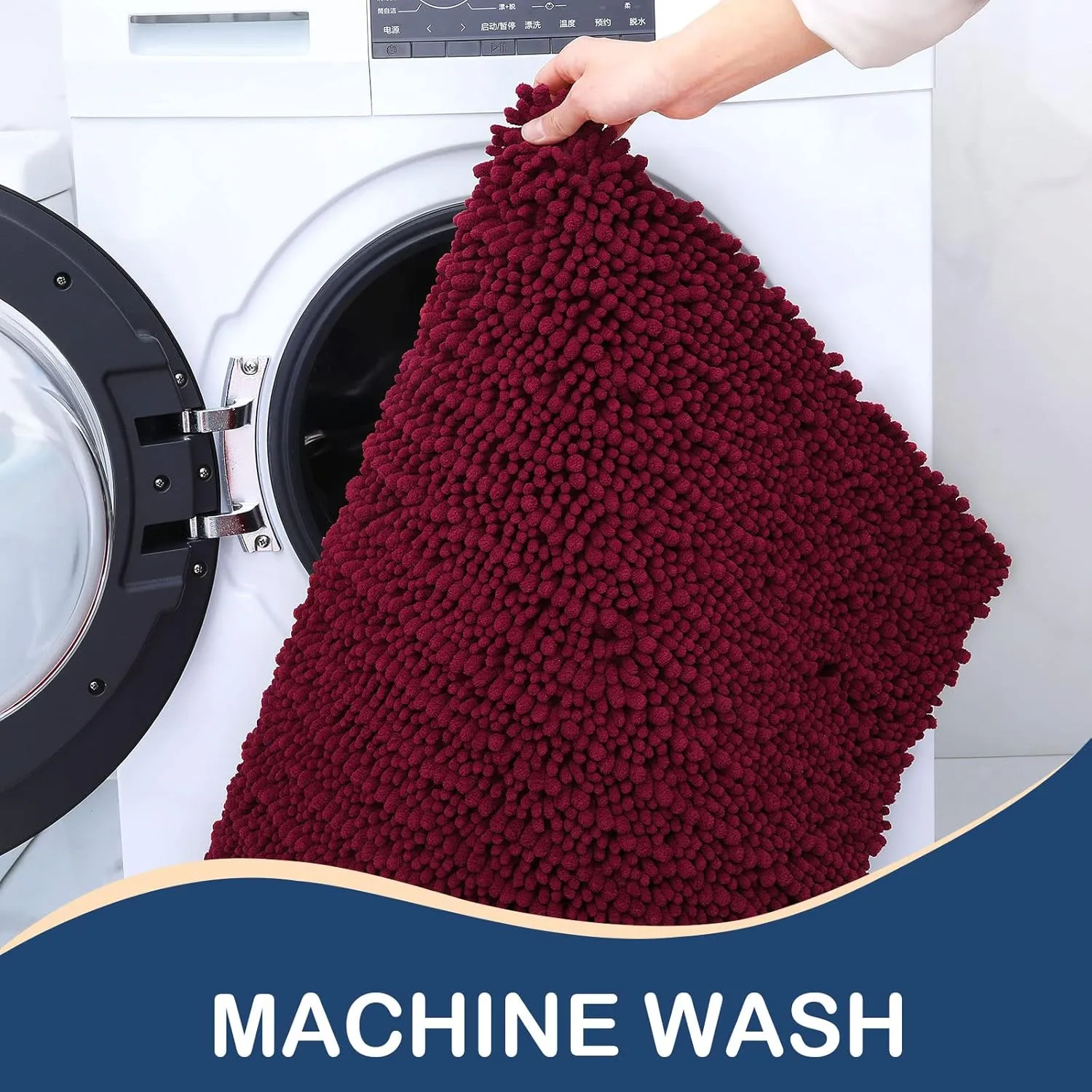 Arotive Luxury Chenille Bathroom Rug Mat, Extra Soft Thick Absorbent Shaggy Bath Rugs, Non-Slip Machine Wash Dry, Plush Bath Mats for Bathroom, Shower and Tub, 24x16, Burgundy