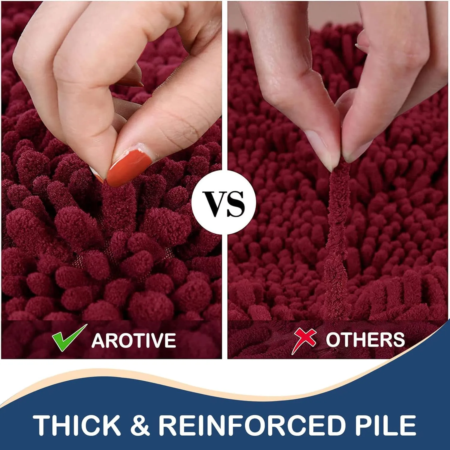 Arotive Luxury Chenille Bathroom Rug Mat, Extra Soft Thick Absorbent Shaggy Bath Rugs, Non-Slip Machine Wash Dry, Plush Bath Mats for Bathroom, Shower and Tub, 24x16, Burgundy