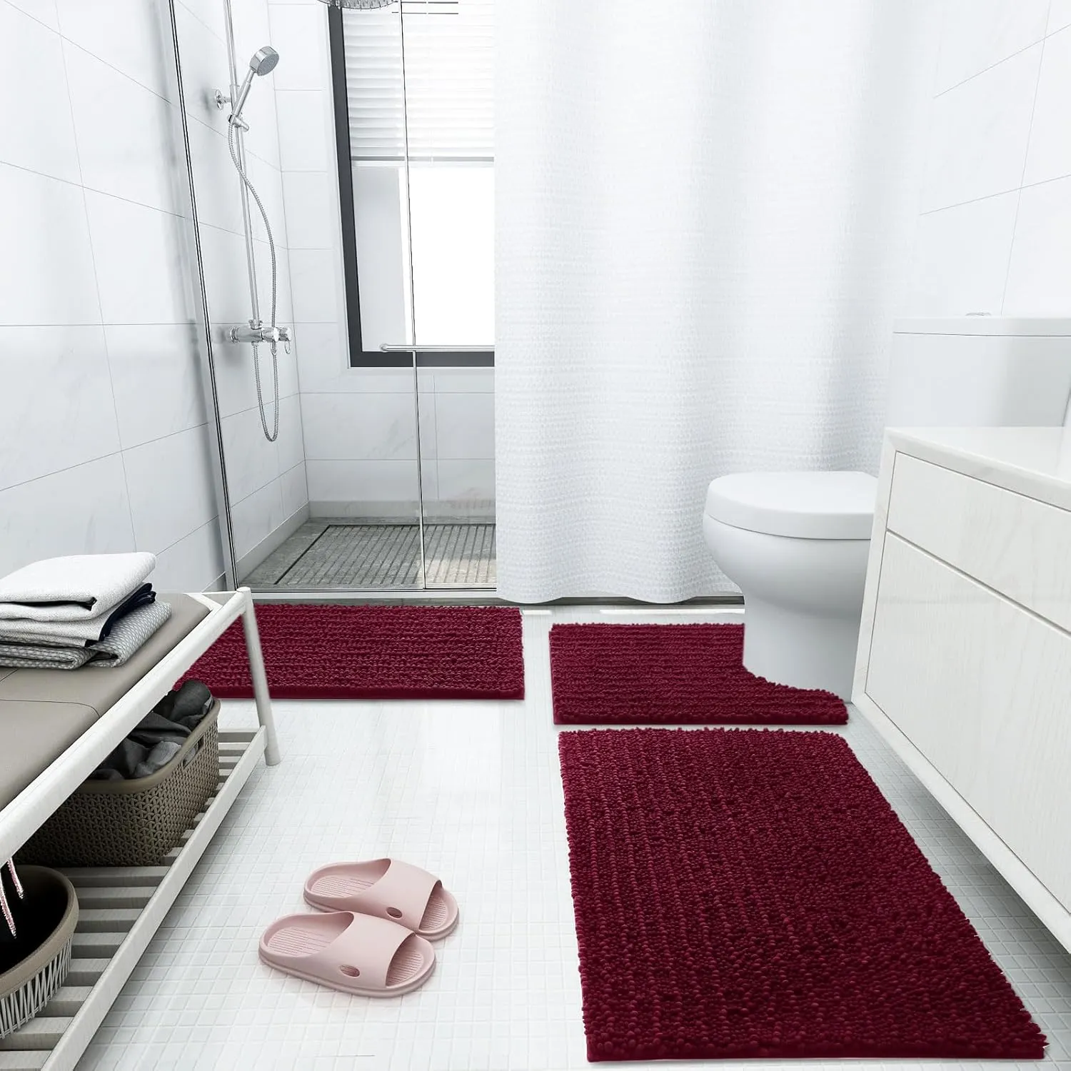 Arotive Luxury Chenille Bathroom Rug Mat, Extra Soft Thick Absorbent Shaggy Bath Rugs, Non-Slip Machine Wash Dry, Plush Bath Mats for Bathroom, Shower and Tub, 24x16, Burgundy