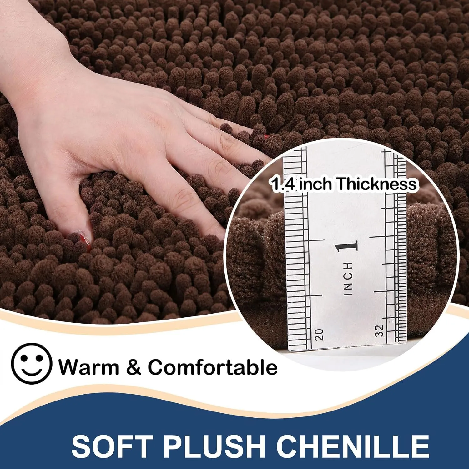 Arotive Luxury Chenille Bathroom Rug Mat, Extra Soft Thick Absorbent Shaggy Bath Rugs, Non-Slip Machine Wash Dry, Plush Bath Mats for Bathroom, Shower and Tub, 30x17, Brown