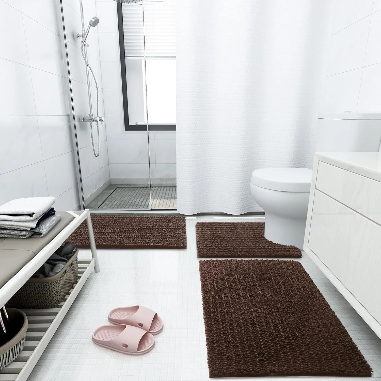 Arotive Luxury Chenille Bathroom Rug Mat, Extra Soft Thick Absorbent Shaggy Bath Rugs, Non-Slip Machine Wash Dry, Plush Bath Mats for Bathroom, Shower and Tub, 30x17, Brown