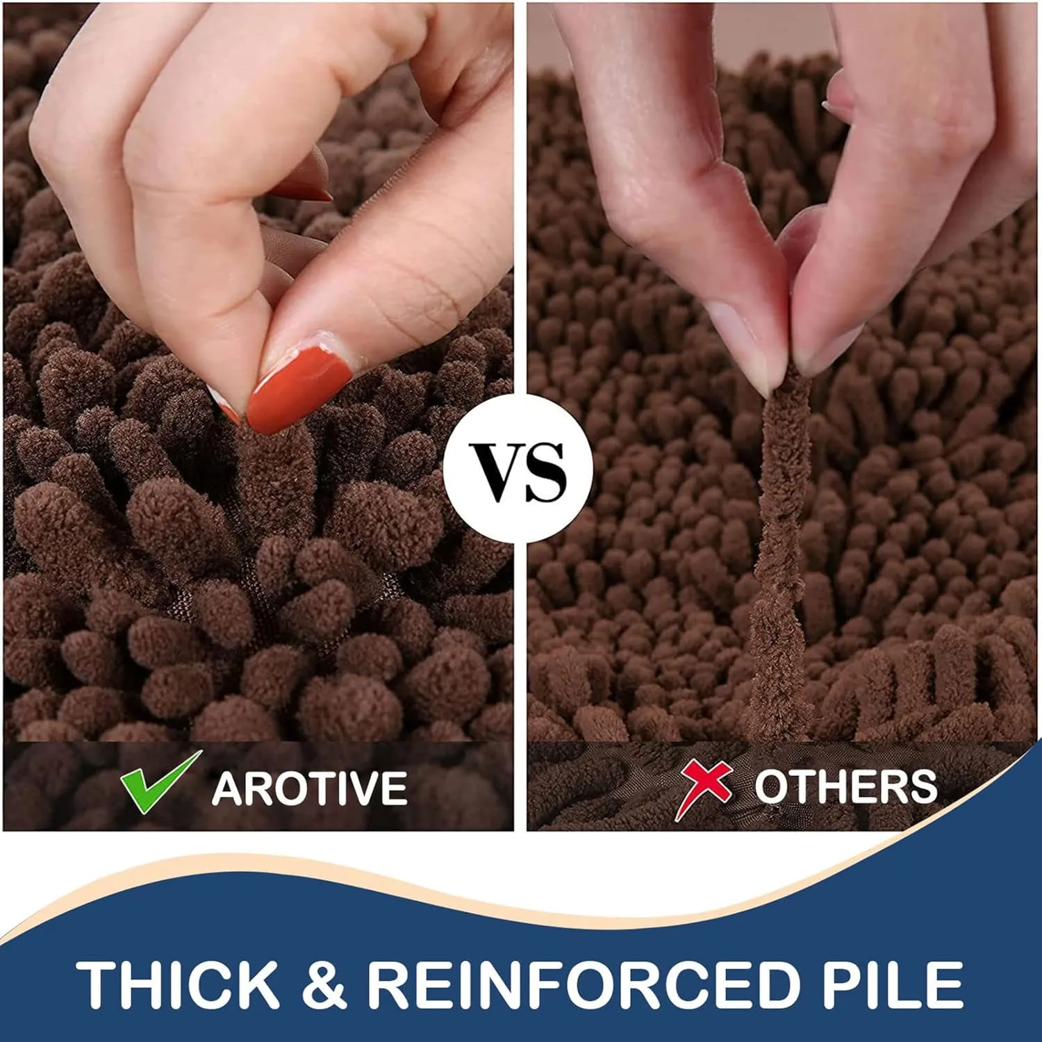 Arotive Luxury Chenille Bathroom Rug Mat, Extra Soft Thick Absorbent Shaggy Bath Rugs, Non-Slip Machine Wash Dry, Plush Bath Mats for Bathroom, Shower and Tub, 30x17, Brown