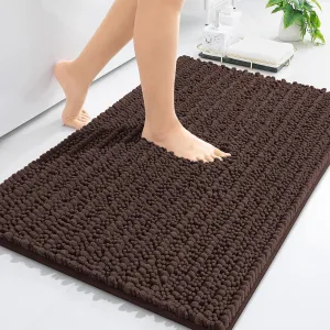 Arotive Luxury Chenille Bathroom Rug Mat, Extra Soft Thick Absorbent Shaggy Bath Rugs, Non-Slip Machine Wash Dry, Plush Bath Mats for Bathroom, Shower and Tub, 30x17, Brown