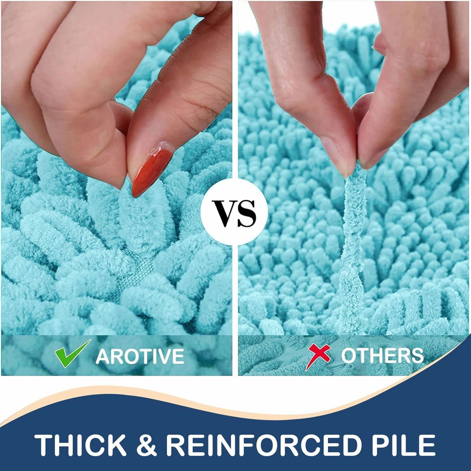 Arotive Luxury Chenille Bathroom Rug Mat, Extra Soft Thick Absorbent Shaggy Bath Rugs, Non-Slip Machine Wash Dry, Plush Bath Mats for Bathroom, Shower and Tub, 24x16, Blue