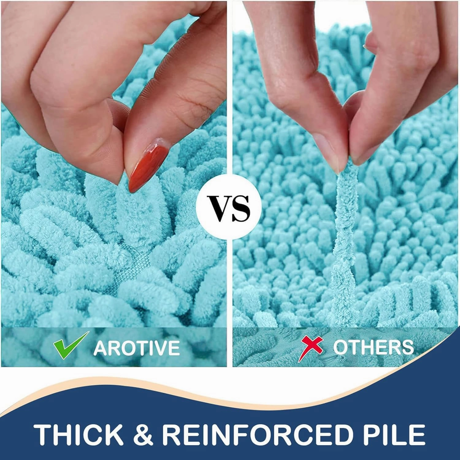 Arotive Luxury Chenille Bathroom Rug Mat, Extra Soft Thick Absorbent Shaggy Bath Rugs, Non-Slip Machine Wash Dry, Plush Bath Mats for Bathroom, Shower and Tub, 24x16, Blue