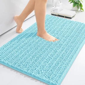 Arotive Luxury Chenille Bathroom Rug Mat, Extra Soft Thick Absorbent Shaggy Bath Rugs, Non-Slip Machine Wash Dry, Plush Bath Mats for Bathroom, Shower and Tub, 24x16, Blue