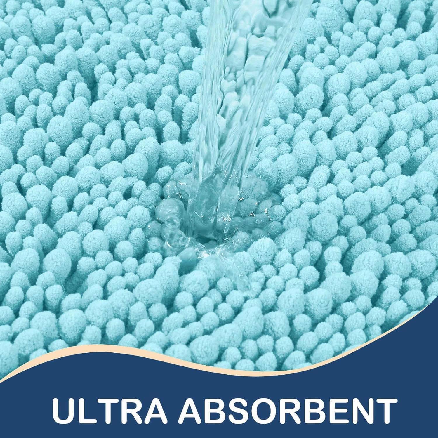 Arotive Luxury Chenille Bathroom Rug Mat, Extra Soft Thick Absorbent Shaggy Bath Rugs, Non-Slip Machine Wash Dry, Plush Bath Mats for Bathroom, Shower and Tub, 24x16, Blue