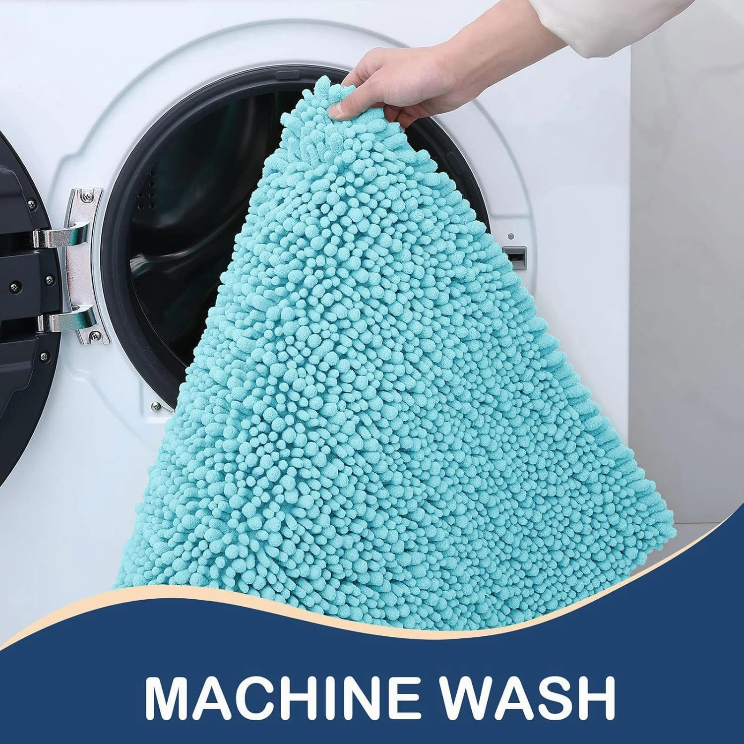 Arotive Luxury Chenille Bathroom Rug Mat, Extra Soft Thick Absorbent Shaggy Bath Rugs, Non-Slip Machine Wash Dry, Plush Bath Mats for Bathroom, Shower and Tub, 24x16, Blue
