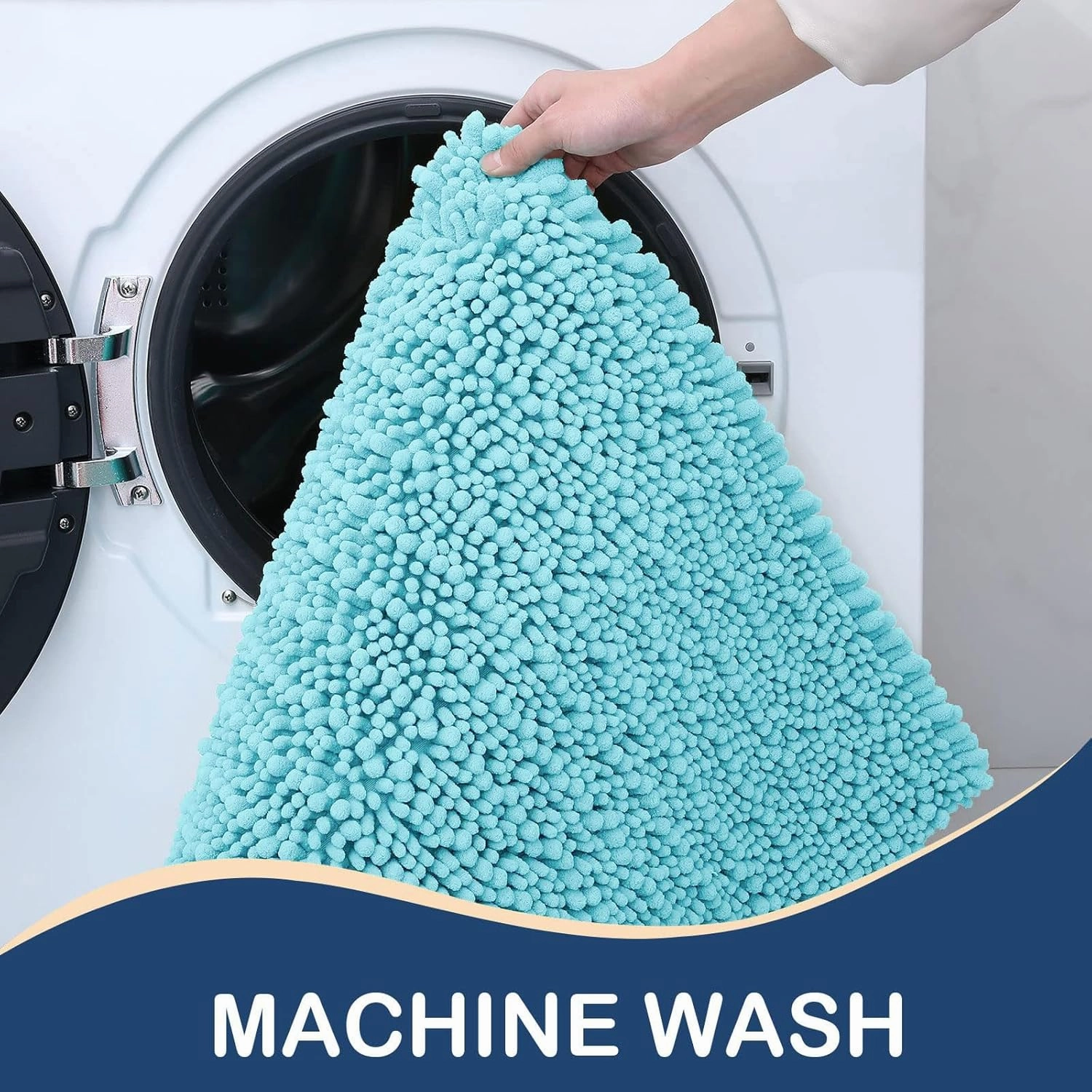 Arotive Luxury Chenille Bathroom Rug Mat, Extra Soft Thick Absorbent Shaggy Bath Rugs, Non-Slip Machine Wash Dry, Plush Bath Mats for Bathroom, Shower and Tub, 24x16, Blue