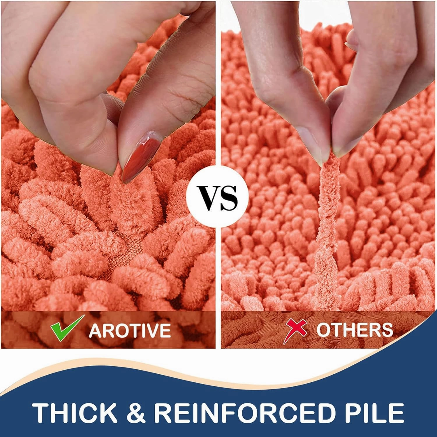 Arotive Luxury Chenille Bathroom Rug Mat, Extra Soft Thick Absorbent Shaggy Bath Rugs, Non-Slip Machine Wash Dry, Plush Bath Mats for Bathroom, Shower and Tub, 24x16, Coral