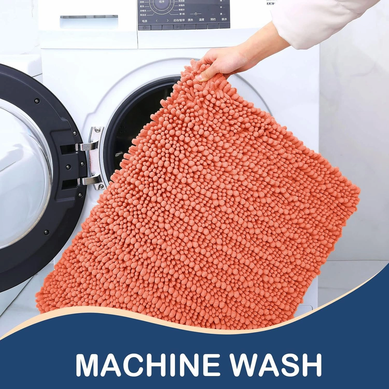 Arotive Luxury Chenille Bathroom Rug Mat, Extra Soft Thick Absorbent Shaggy Bath Rugs, Non-Slip Machine Wash Dry, Plush Bath Mats for Bathroom, Shower and Tub, 24x16, Coral