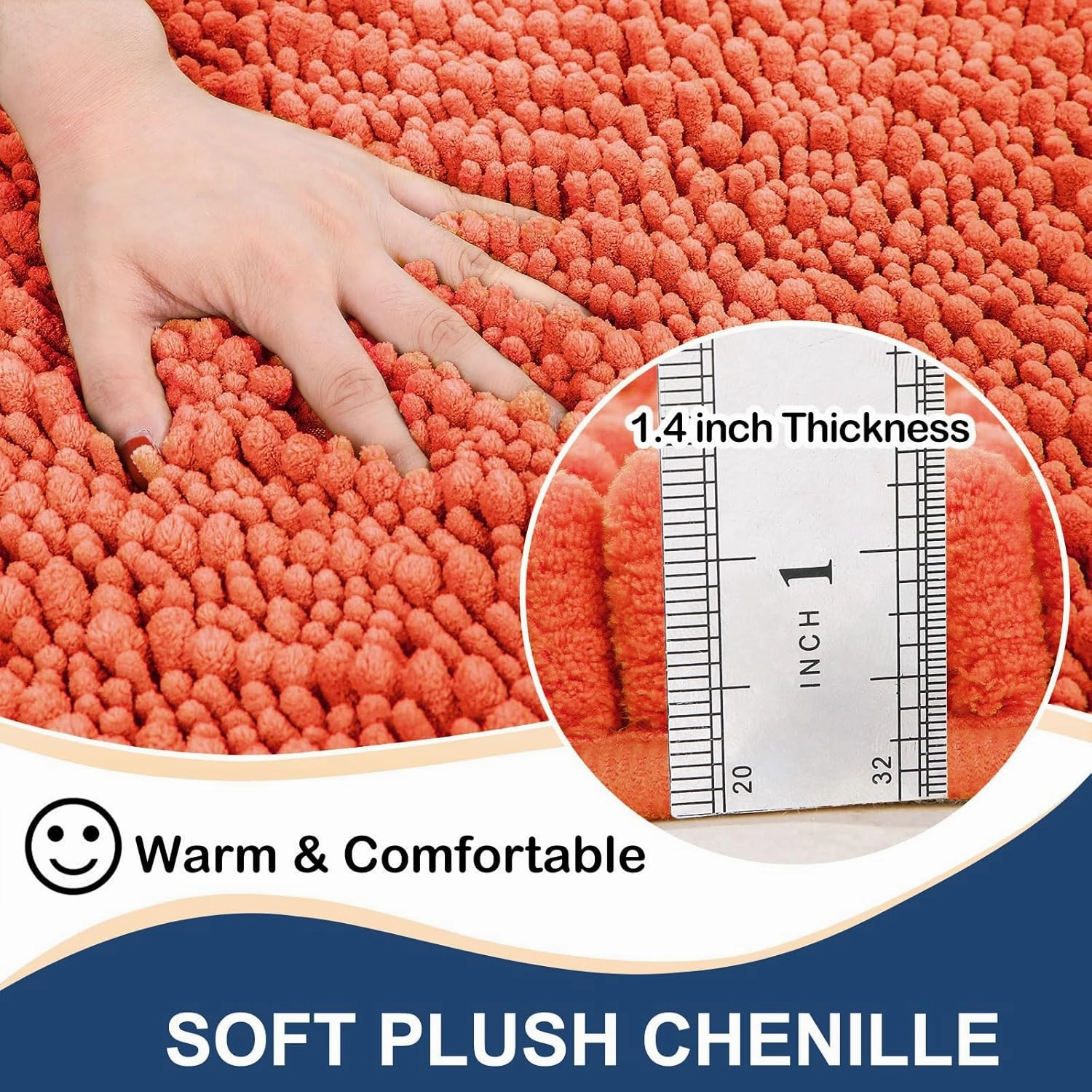 Arotive Luxury Chenille Bathroom Rug Mat, Extra Soft Thick Absorbent Shaggy Bath Rugs, Non-Slip Machine Wash Dry, Plush Bath Mats for Bathroom, Shower and Tub, 24x16, Coral