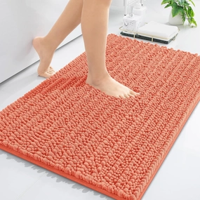 Arotive Luxury Chenille Bathroom Rug Mat, Extra Soft Thick Absorbent Shaggy Bath Rugs, Non-Slip Machine Wash Dry, Plush Bath Mats for Bathroom, Shower and Tub, 24x16, Coral
