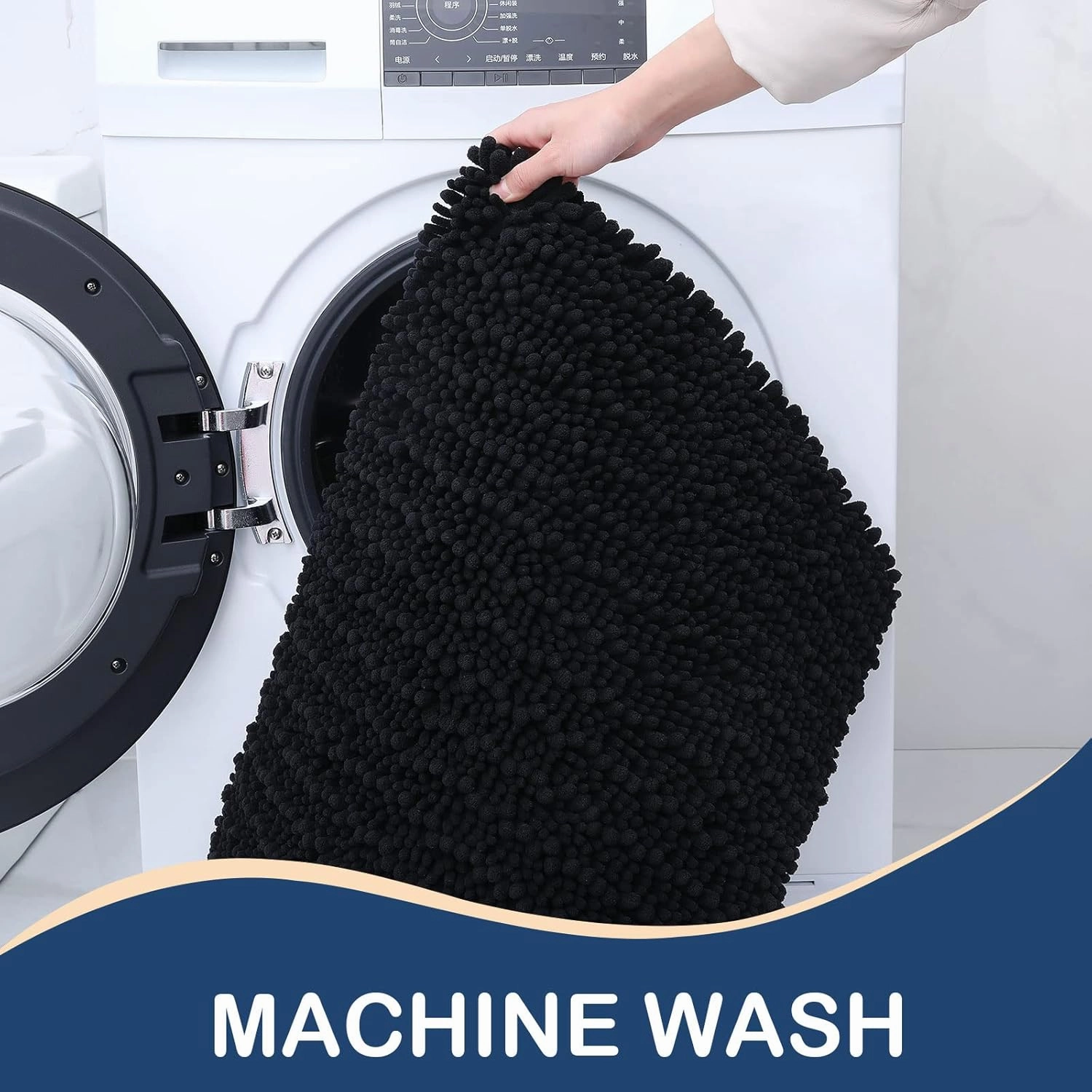 Arotive Luxury Chenille Bathroom Rug Mat, Extra Soft Thick Absorbent Shaggy Bath Rugs, Non-Slip Machine Wash Dry, Plush Bath Mats for Bathroom, Shower and Tub, 30x17, Black