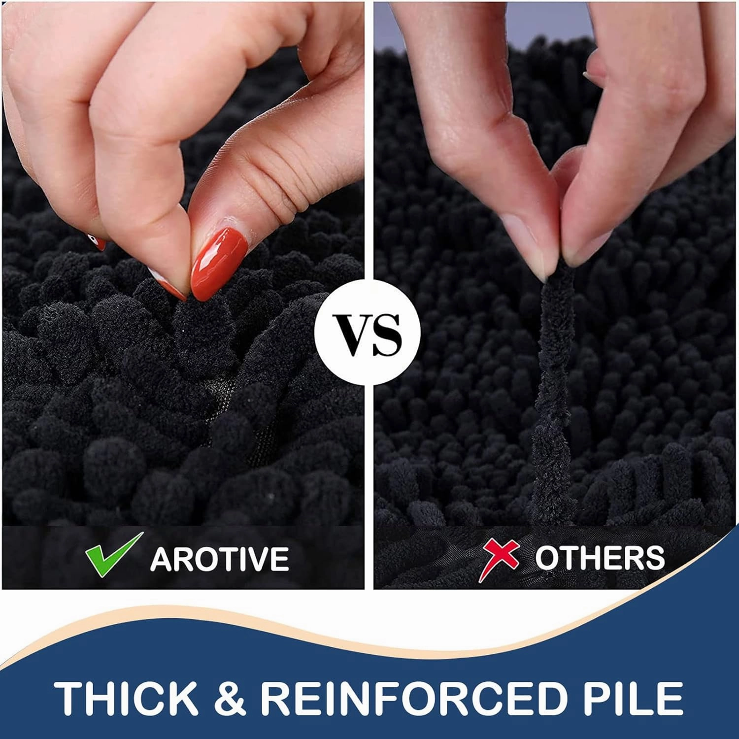 Arotive Luxury Chenille Bathroom Rug Mat, Extra Soft Thick Absorbent Shaggy Bath Rugs, Non-Slip Machine Wash Dry, Plush Bath Mats for Bathroom, Shower and Tub, 30x17, Black