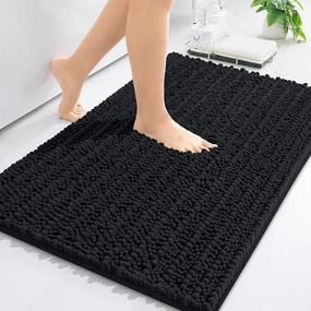 Arotive Luxury Chenille Bathroom Rug Mat, Extra Soft Thick Absorbent Shaggy Bath Rugs, Non-Slip Machine Wash Dry, Plush Bath Mats for Bathroom, Shower and Tub, 30x17, Black
