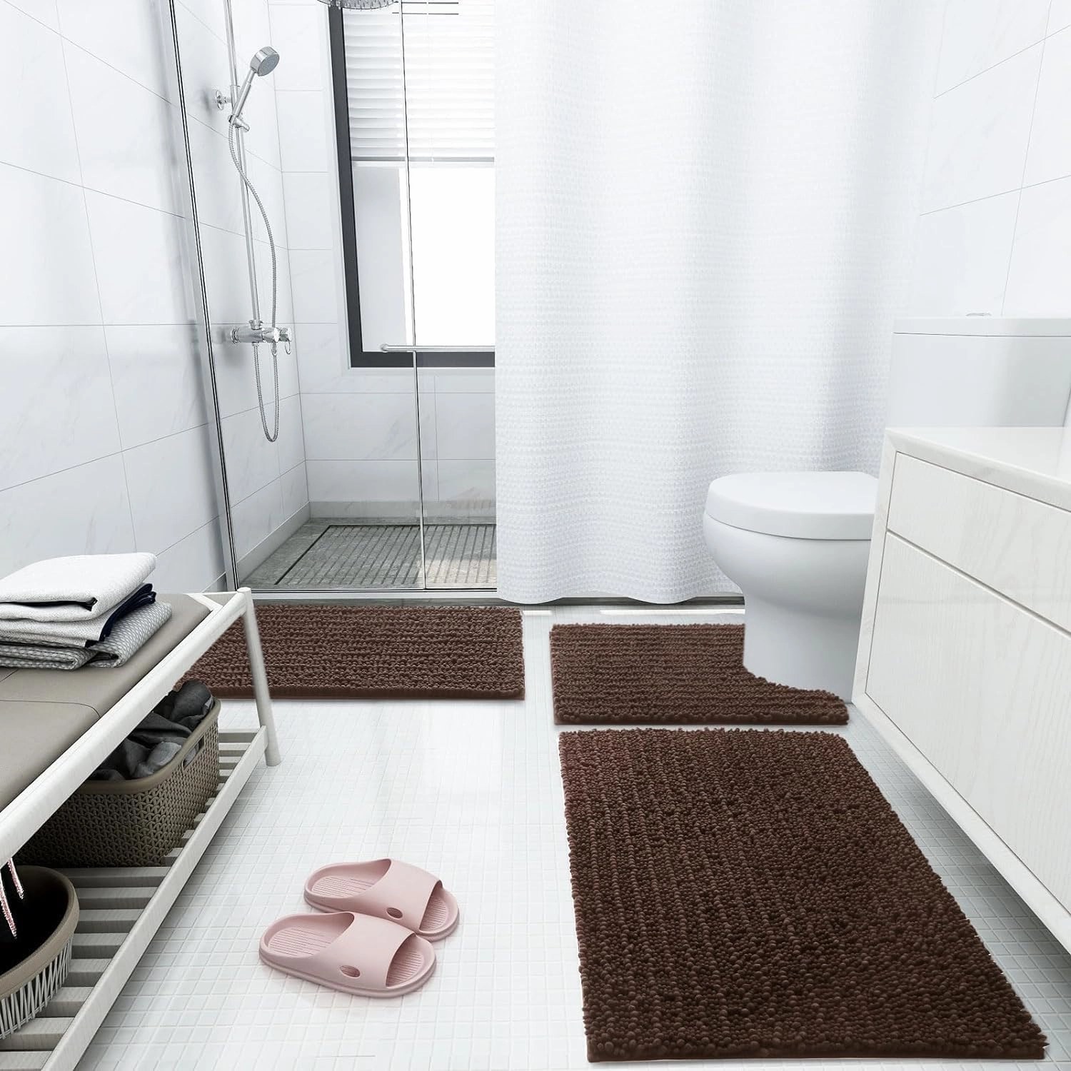 Arotive Luxury Chenille Bathroom Rug Mat, Extra Soft Thick Absorbent Shaggy Bath Rugs, Non-Slip Machine Wash Dry, Plush Bath Mats for Bathroom, Shower and Tub, 30x17, Brown