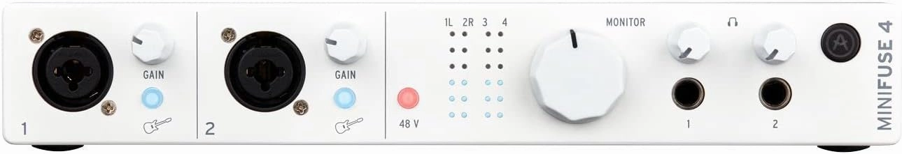 Arturia - MiniFuse 4 - Compact USB Audio & MIDI Interface with Creative Software for Recording, Production, Podcasting, Guitar - White
