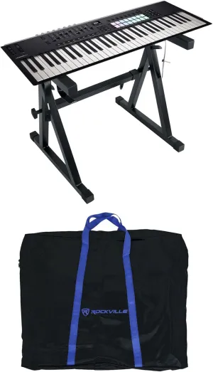 Audiosavings Bundle: Novation LAUNCHKEY 61 MK4 61-Key USB MIDI Ableton Live Keyboard Controller Bundle with Rockville Z50 Z-Style Pro Keyboard Stand Travel Bag - Adjustable Height   Width