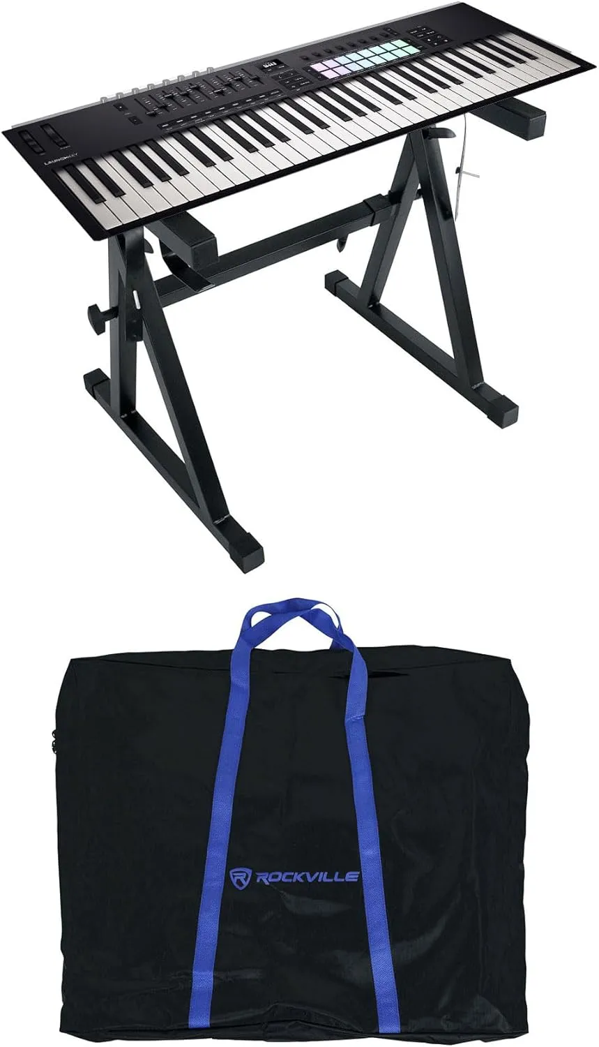 Audiosavings Bundle: Novation LAUNCHKEY 61 MK4 61-Key USB MIDI Ableton Live Keyboard Controller Bundle with Rockville Z50 Z-Style Pro Keyboard Stand Travel Bag - Adjustable Height   Width