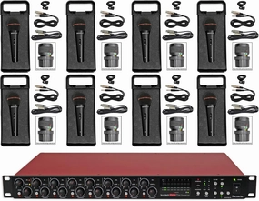 Audiosavings Bundle: Focusrite Scarlett OctoPre Dynamic Microphone Preamp ADAT 192 kHz Bundle with (8) Rockville RMIC-SR Handheld DJ Vocal Recording Wired Microphone Cables Mic Case (9 Items)
