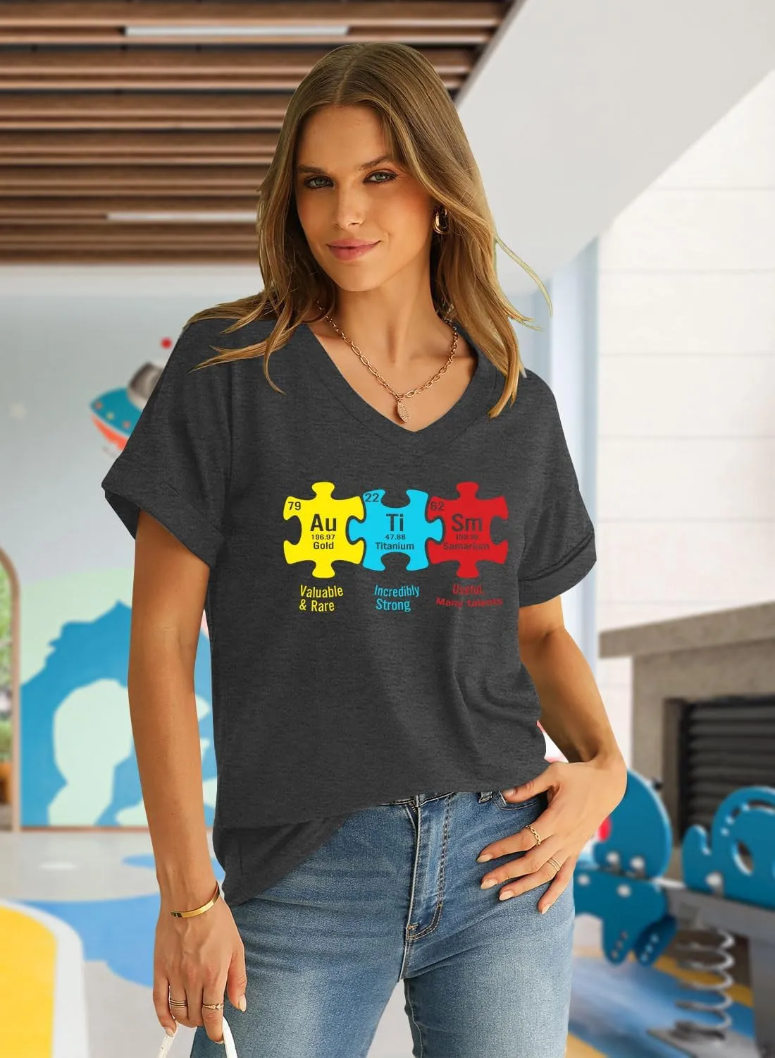 Autism Awareness Shirt for Women I Wear Blue Tshirt Autistic Mom T-Shirt Puzzle Piece Short Sleeve Tops