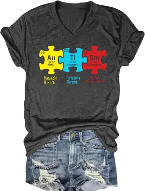 Autism Awareness Shirt for Women I Wear Blue Tshirt Autistic Mom T-Shirt Puzzle Piece Short Sleeve Tops