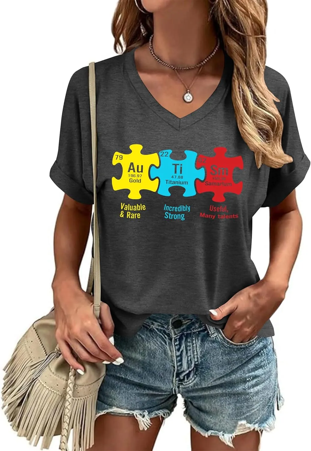 Autism Awareness Shirt for Women I Wear Blue Tshirt Autistic Mom T-Shirt Puzzle Piece Short Sleeve Tops