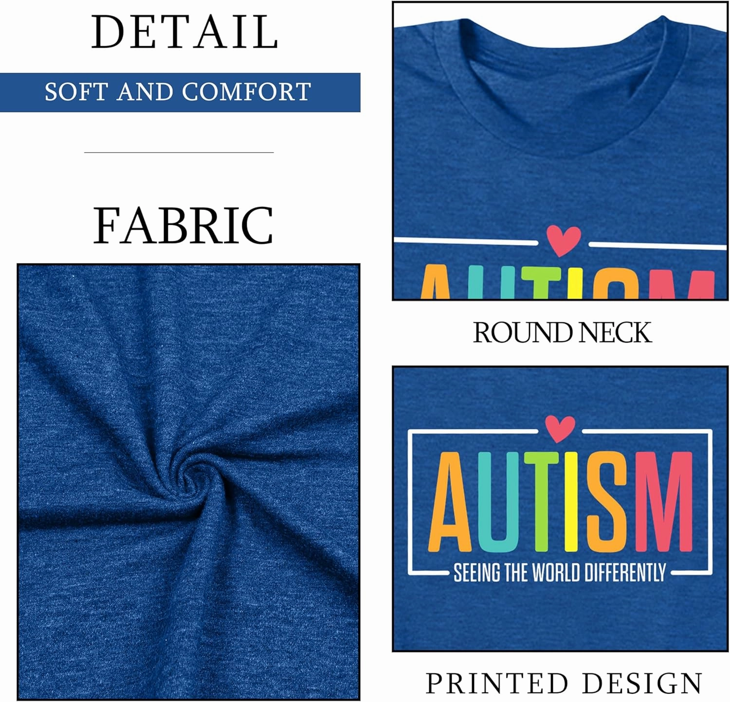 Autism Awareness Shirt for Women I Wear Blue Tshirt Autistic Mom T-Shirt Puzzle Piece Short Sleeve Tops