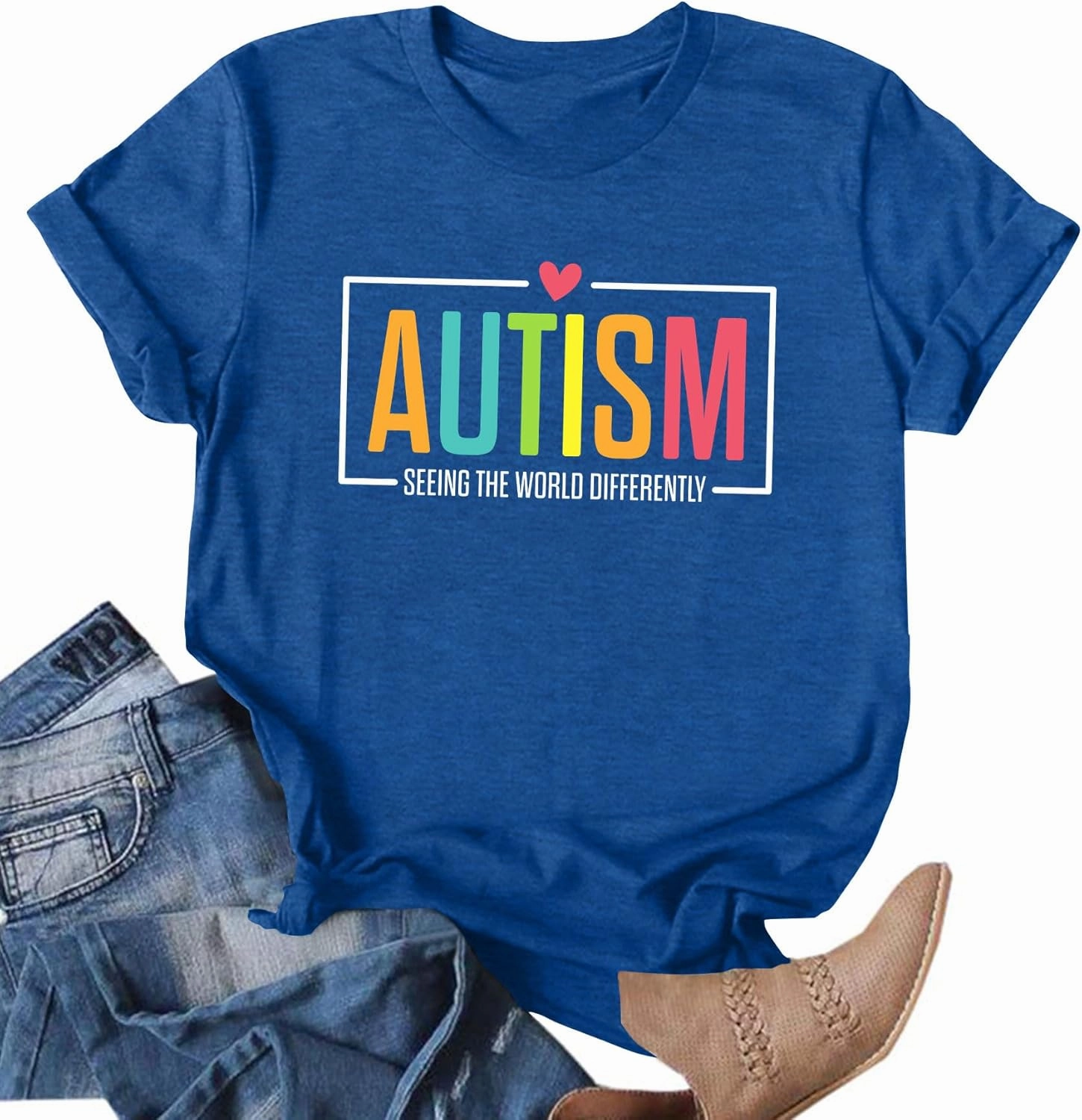 Autism Awareness Shirt for Women I Wear Blue Tshirt Autistic Mom T-Shirt Puzzle Piece Short Sleeve Tops