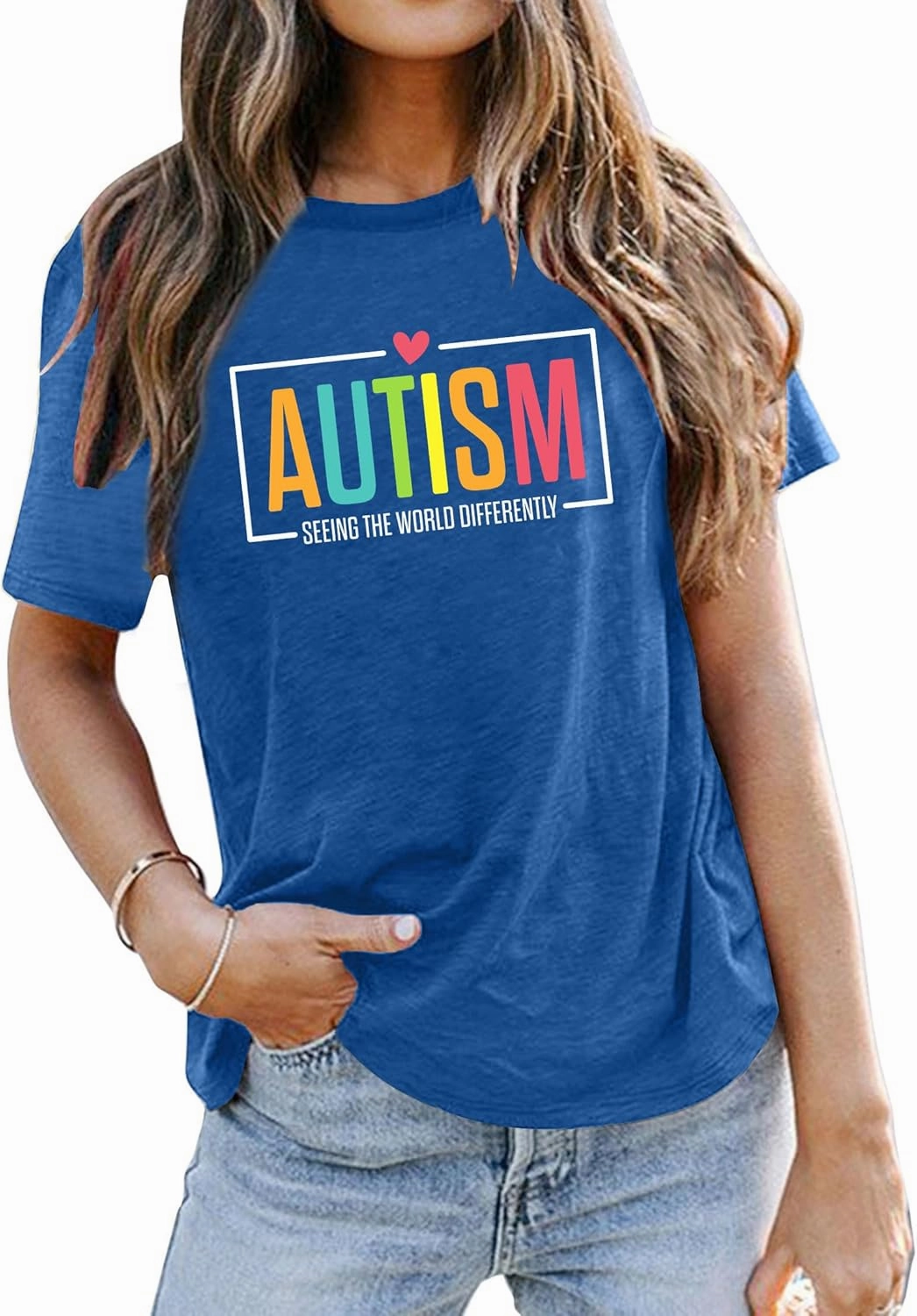 Autism Awareness Shirt for Women I Wear Blue Tshirt Autistic Mom T-Shirt Puzzle Piece Short Sleeve Tops