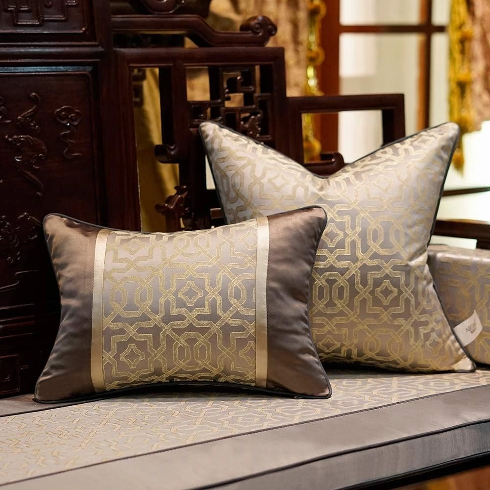 Avigers 24 x 24 Inches Chinese Style Grey Chain Cushion Cases Luxury Throw Pillow Covers Decorative Pillows for Couch Living Room Bedroom Car 60 x 60cm