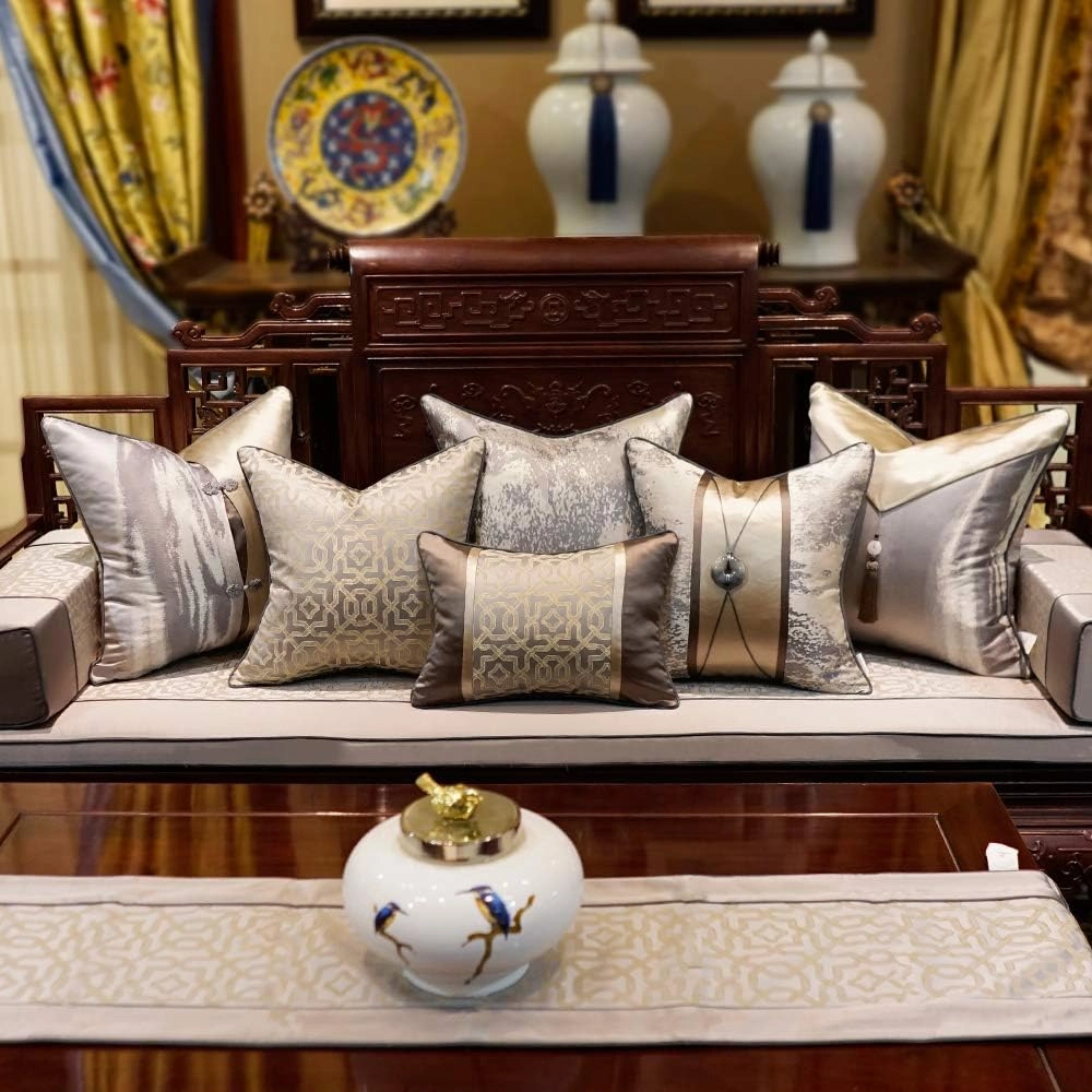 Avigers 24 x 24 Inches Chinese Style Grey Chain Cushion Cases Luxury Throw Pillow Covers Decorative Pillows for Couch Living Room Bedroom Car 60 x 60cm