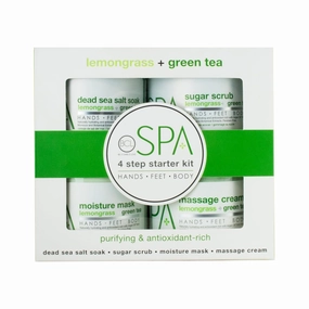 BCL SPA Lemongrass & Green Tea 4-Step Skincare Starter Kit, 16oz Each – Organic Vegan Spa Set for Hands, Feet & Body – Hydrates, Exfoliates, Softens Skin