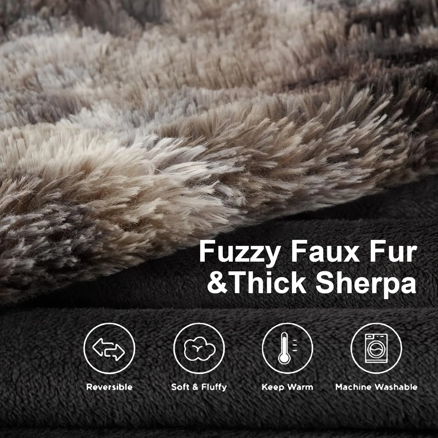 Bedfolks Faux Fur Blanket - Twin Size 650GSM, Fuzzy Plush Soft Sherpa Fleece, Fluffy Cozy for Bed, Couch, Sofa - Tie Dye Black, 60 x 80 inches