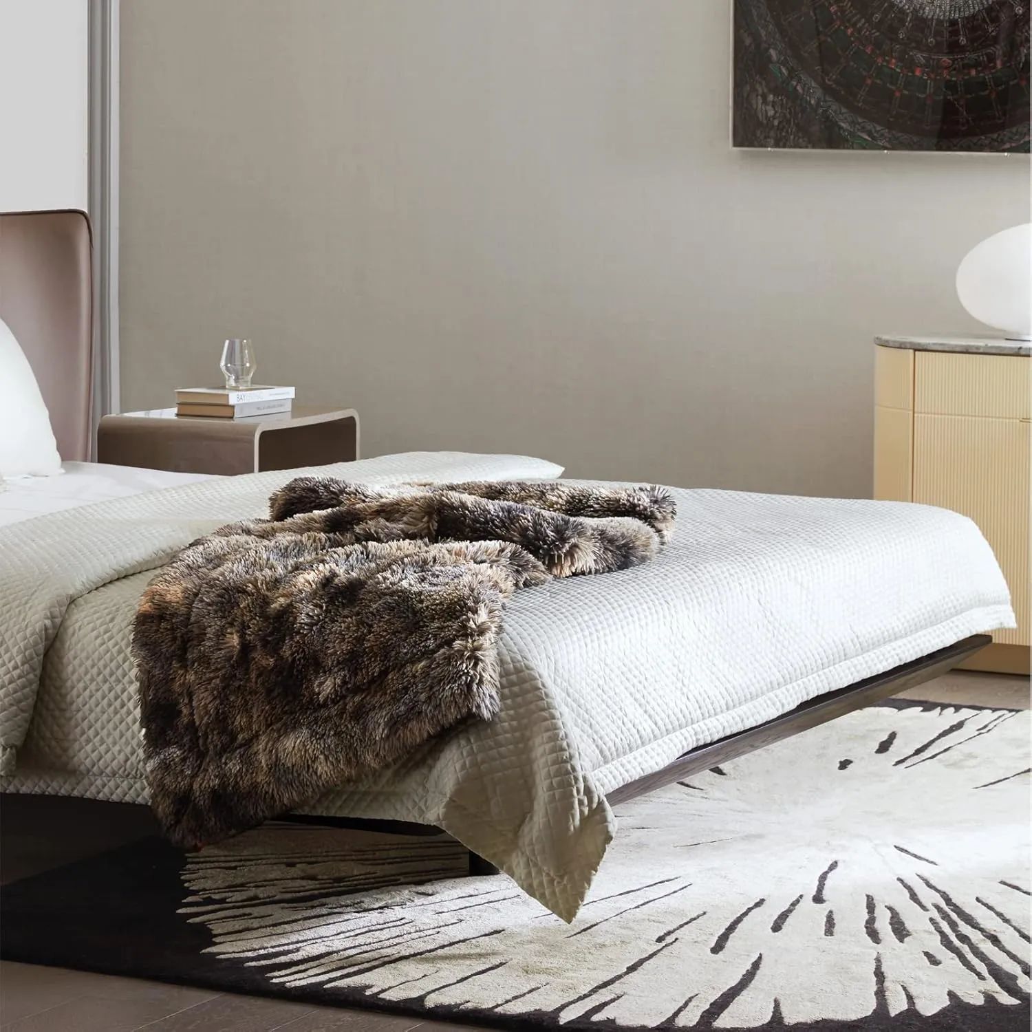 Bedfolks Faux Fur Blanket - Twin Size 650GSM, Fuzzy Plush Soft Sherpa Fleece, Fluffy Cozy for Bed, Couch, Sofa - Tie Dye Black, 60 x 80 inches