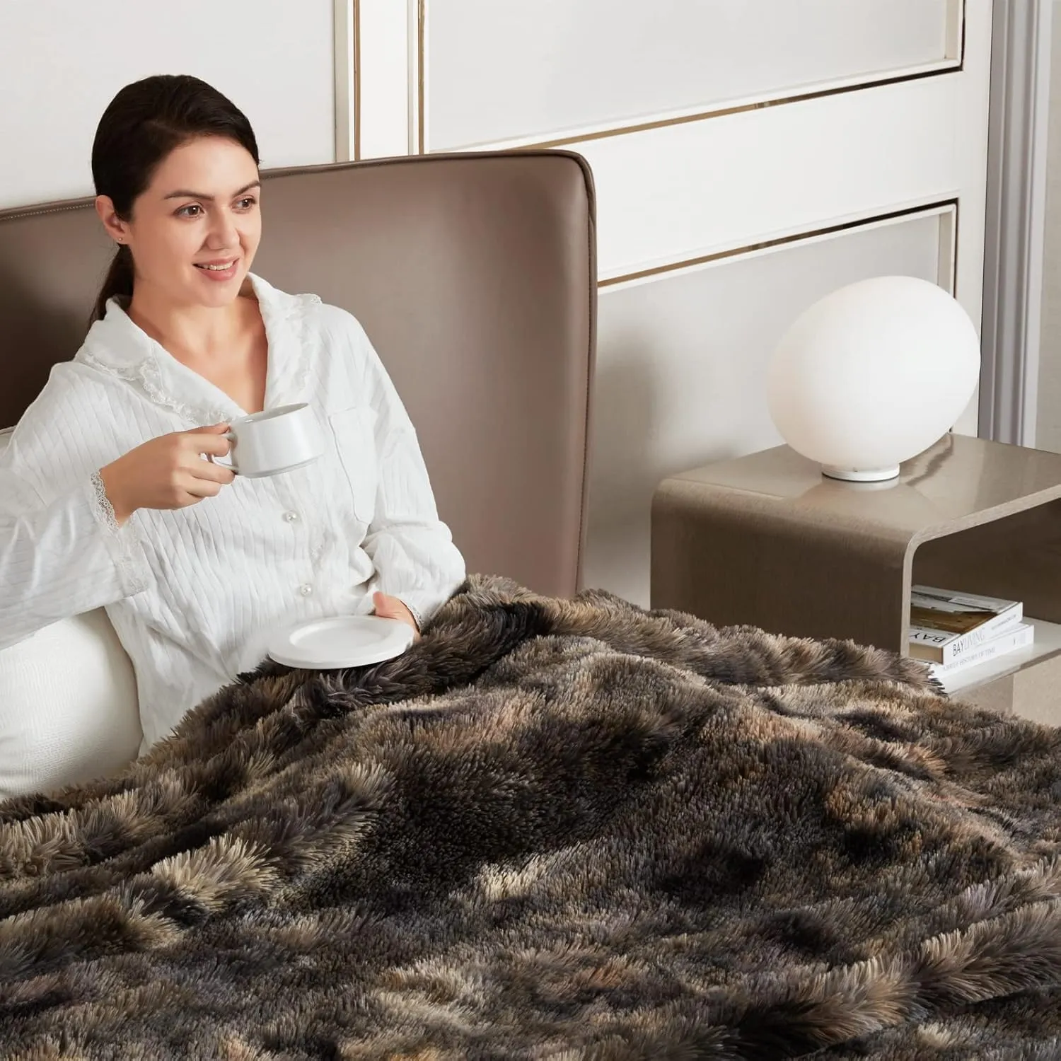 Bedfolks Faux Fur Blanket - Twin Size 650GSM, Fuzzy Plush Soft Sherpa Fleece, Fluffy Cozy for Bed, Couch, Sofa - Tie Dye Black, 60 x 80 inches