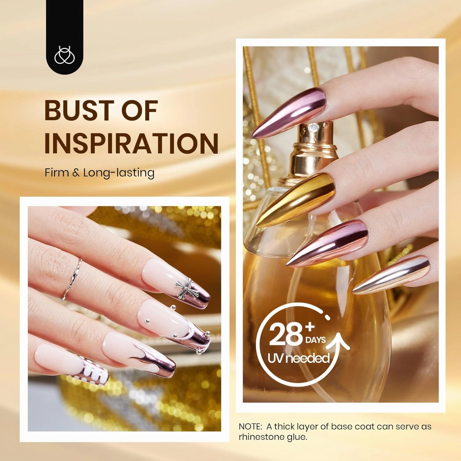 Beetles Poly Nail Extension Gel Kit with UV Lamp, 2 Neutral Colors Black Pink Nude UV Building Gel Manicure Set with 4 Jars Glitter Chrome Nail Powder Top Base Coat Easy DIY Nail Art Design Home