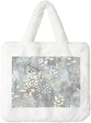 Blue Grace Flora Print Handbag Plush Tote Bag Women Ladies Tote Purse Handbag Fluffy Shopping Dating Bag