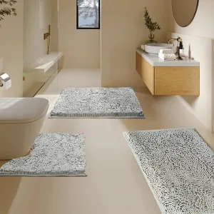 BOANKODU Bathroom Rugs Sets 3 Piece, Super Soft Absorbent Bath mat Set,with U-Shaped Toilet Rug,Strong PVC Underside Bathroom Rug,Antiskid Bath mats Washable Toilet mat, Light Gray
