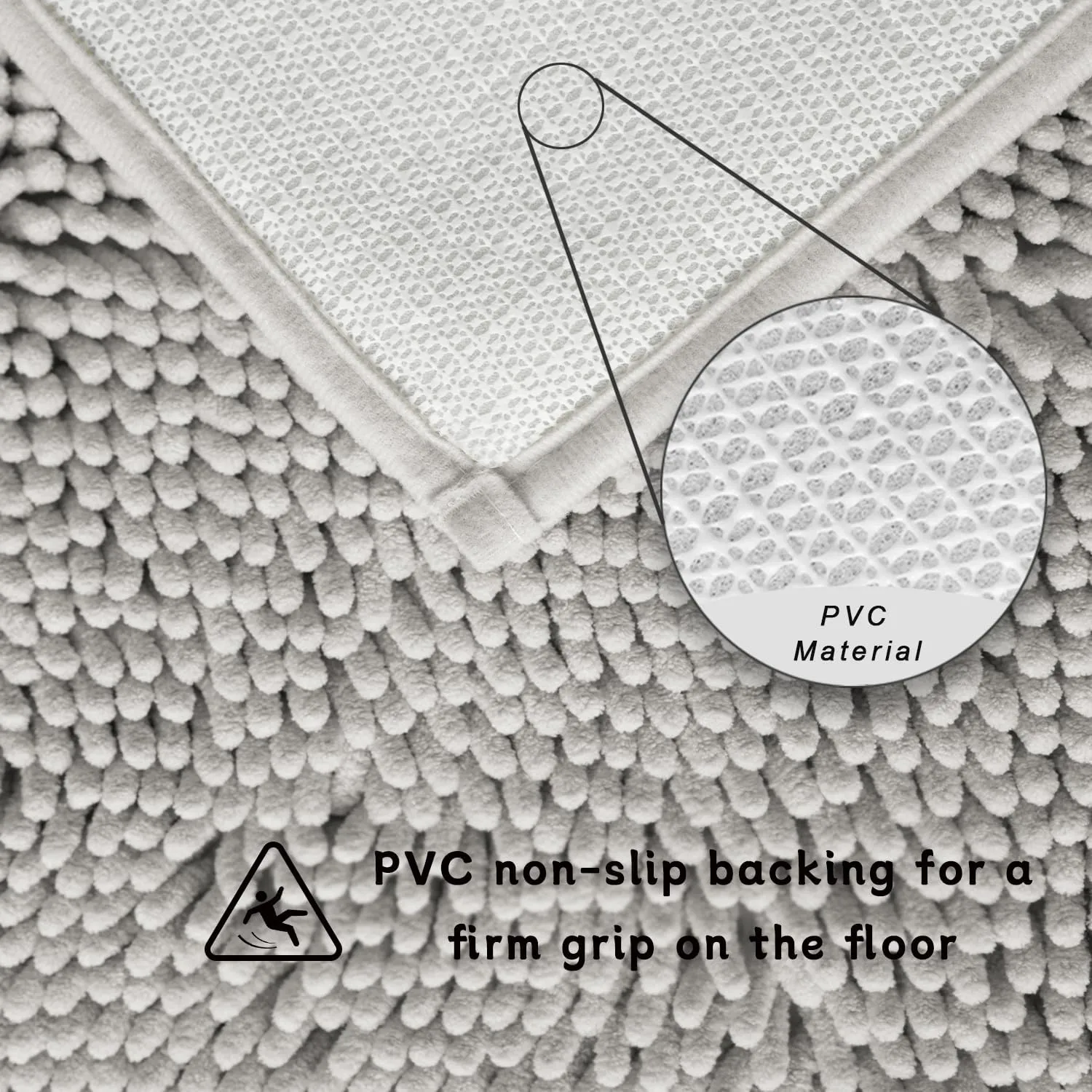 BOANKODU Bathroom Rugs Sets 3 Piece, Super Soft Absorbent Bath mat Set,with U-Shaped Toilet Rug,Strong PVC Underside Bathroom Rug,Antiskid Bath mats Washable Toilet mat, Light Gray