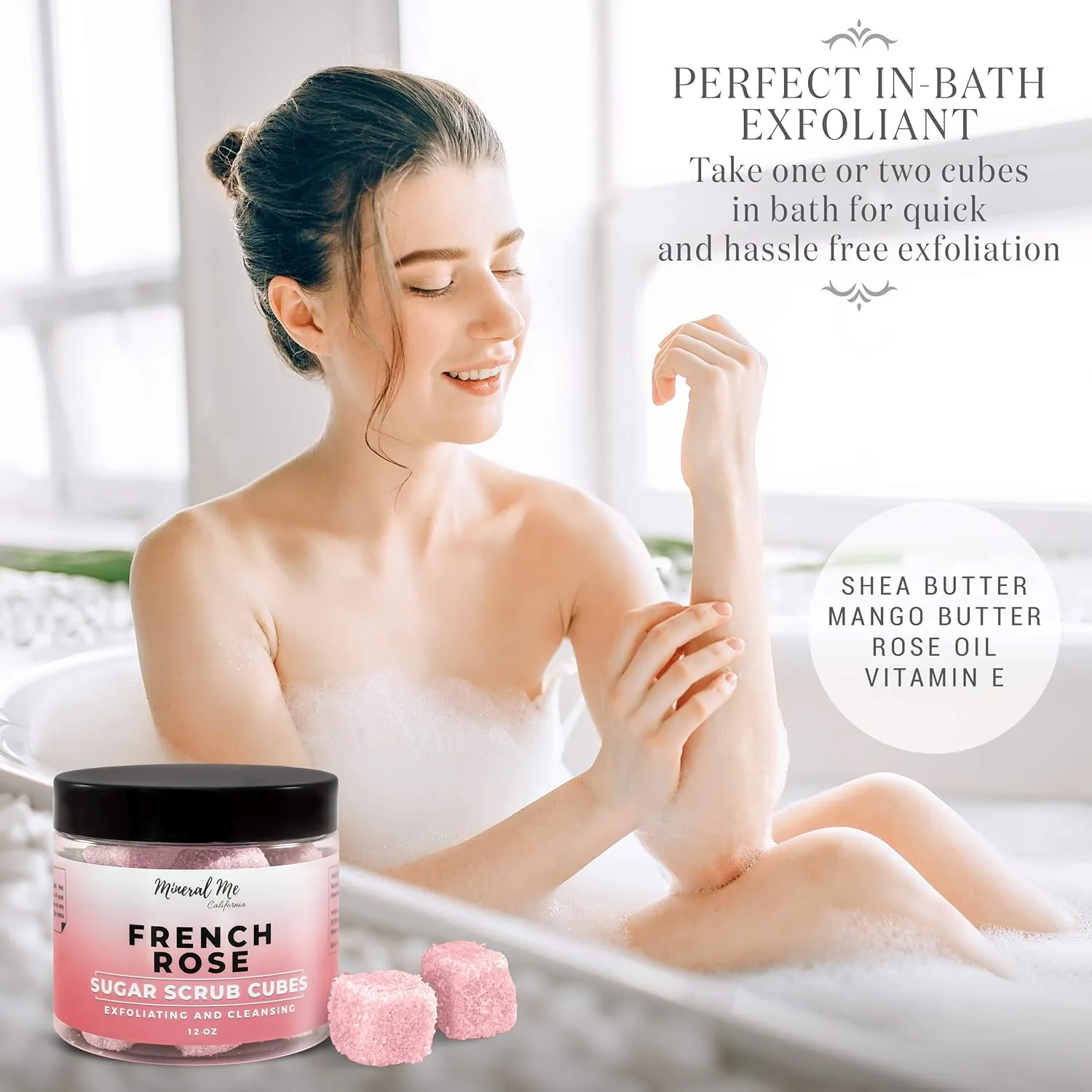 Body Scrub Exfoliator - 12oz FRENCH ROSE Sugar scrub cubes w/Mango Butter & Shea butter, Shower Steamers Aromatherapy - Lavender Shower Steamers with Organic Essential Oils for Vaporizing Steam Spa