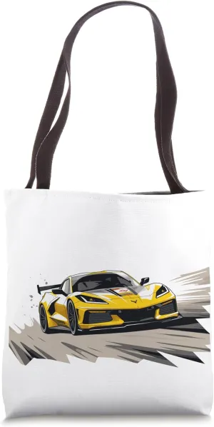 C8 Racecar Accelerate Yellow Supercar Sportscar Racing C8 Tote Bag