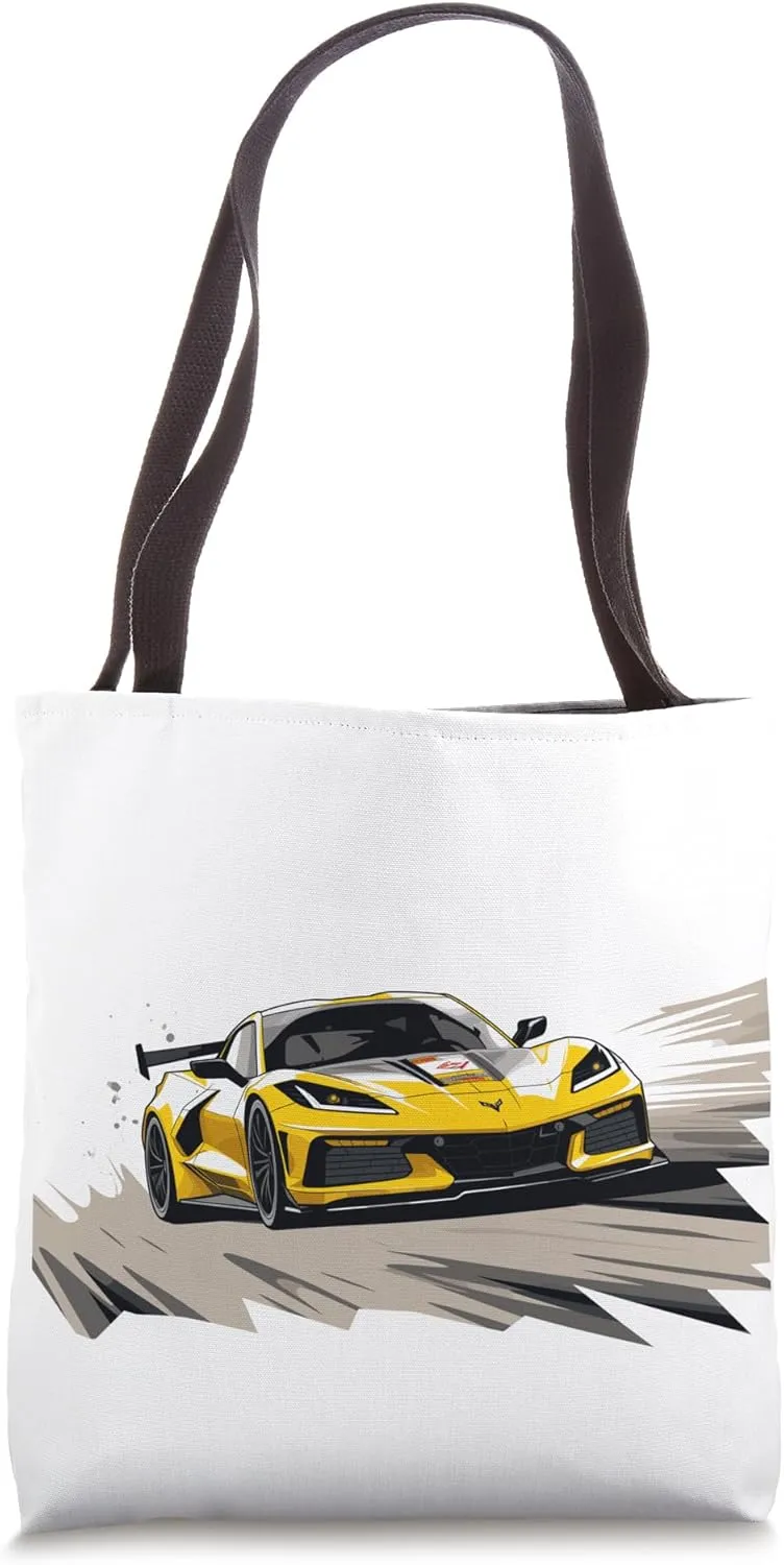 C8 Racecar Accelerate Yellow Supercar Sportscar Racing C8 Tote Bag